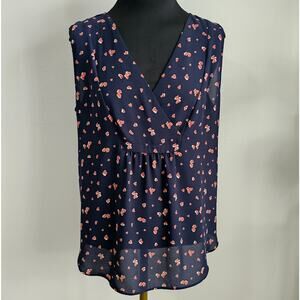 EUC LOFT Outlet Women's Navy Sleeveless Red Hearts Print Flowy Blouse Top M